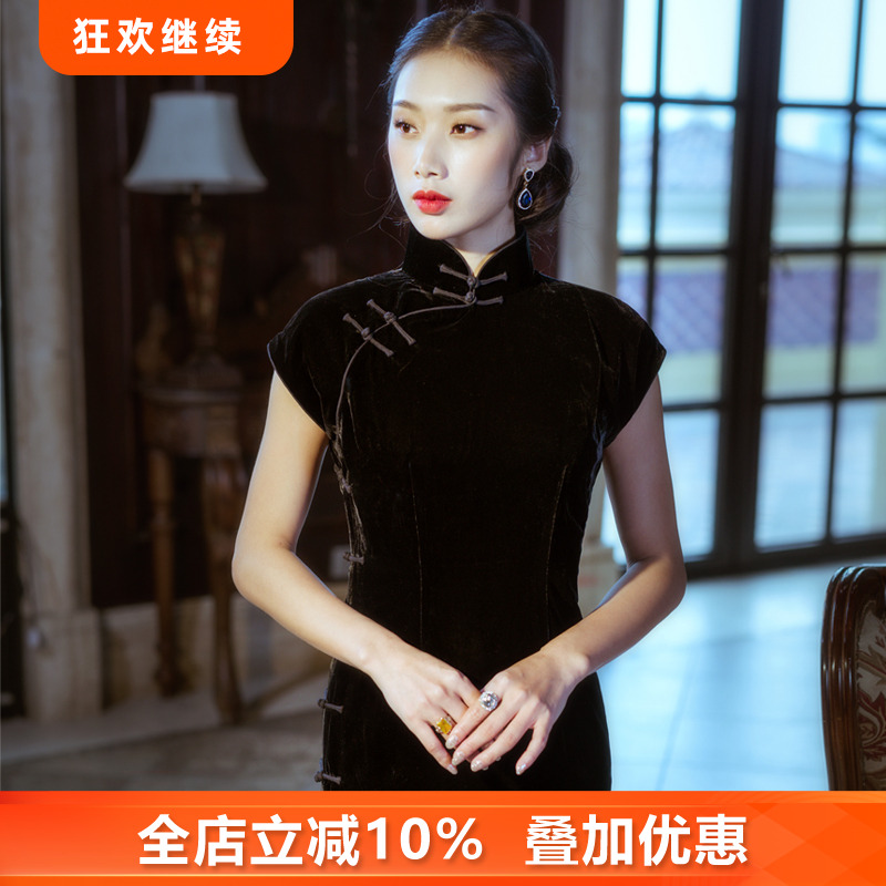 三重门经典日常长款无袖旗袍中式