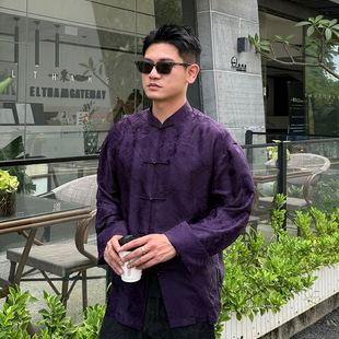 紫川三重门提花桑蚕丝男装唐装衬衫外套复古高级中国风年轻人盘扣