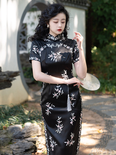 旗袍 超重工手工苏绣重磅真丝美领襟长款 美如意 三重门黄蕙兰同款