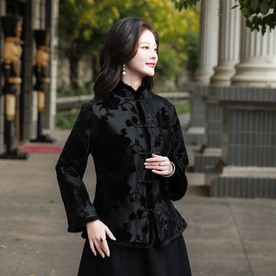 真丝漳绒缎高端非遗盘扣唐装外套