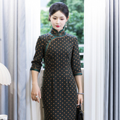 女旗袍 高级高端中国风长款 燕语 三重门40姆米绢纺香云纱复古修身