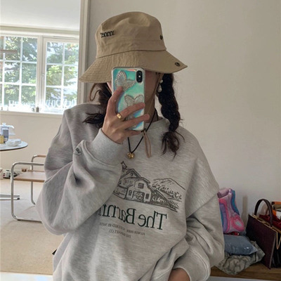 宽松刺绣字母秋季卫衣