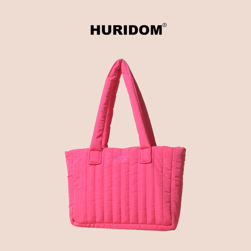 HURIDOM 2023秋冬新款潮车缝线羽绒裥棉包单肩腋下包中号托特包