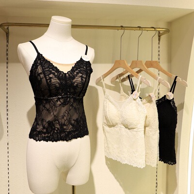 2025秋冬法式蕾丝带胸垫女内搭磨毛无痕吊带百搭美背外穿背心女