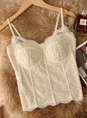 马甲线2代保暖背心秋冬磨毛蕾丝吊带女带胸垫外穿红色打底衣6100