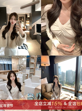 许许然Madeleine【白巧泡芙】秋冬羊毛v领扭结修身针织衫上衣女