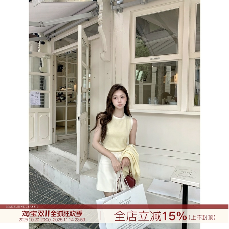 现货 许许然Madeleine【奶油泡芙】100%羊毛针织小香风套装三件套