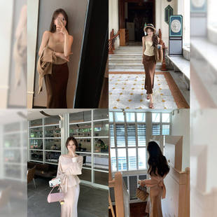 半身裙 仿醋酸缎面开叉斜裁绸缎长款 许许然Madeleine 流光碎影