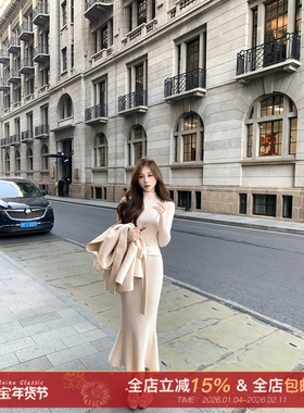 许许然Madeleine【欧尼日常】冬季松紧腰长款羊毛针织鱼尾半身裙