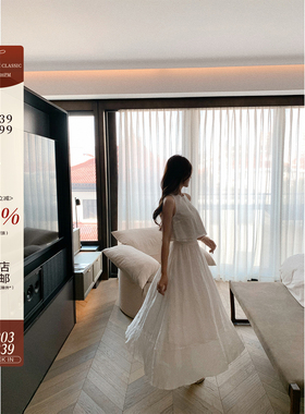 许许然Madeleine【小白花】3m用量~100苎麻白色松紧腰长裙半身裙