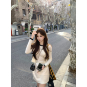 羊毛贵气千金小香风针织上衣套装 许许然Madeleine 奶油泡芙