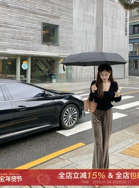 许许然Madeleine【丝绒巧巧】早秋休闲宽松微喇丝绒长裤女