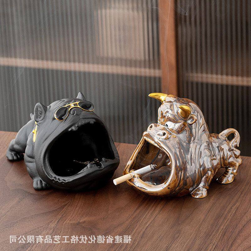 个性潮流防飞灰摆件家用客厅烟灰缸车载创意办公室陶瓷牛简约烟缸