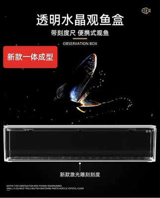 渔博透明水晶观察鱼盒 野采路亚飞钓马口带刻度尺溪流马口亚克力