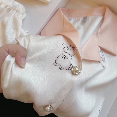 女士冰丝开衫短袖性感薄款家居服