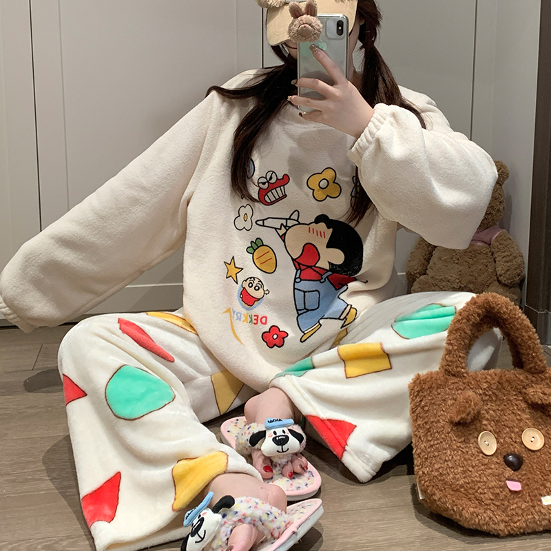 睡衣女秋冬季珊瑚绒加厚保暖大码少女生网红爆款法兰绒家居服套装