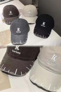 韩版破洞做旧字母K刺绣棒球帽子女时尚百搭休闲显脸小鸭舌帽男潮