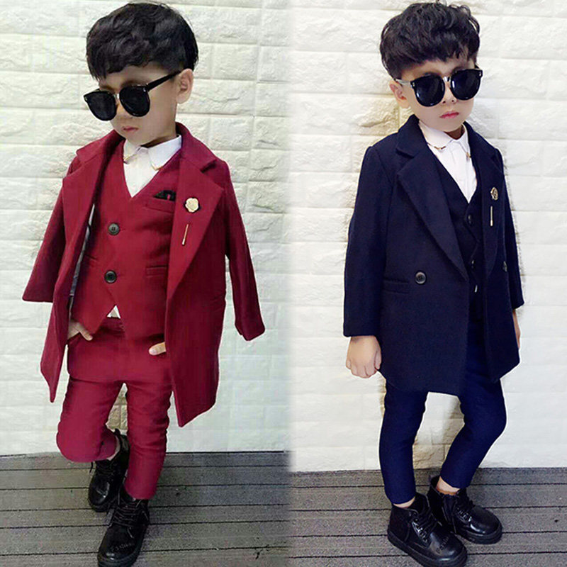 英伦男童呢子外套2025新款儿童秋冬款韩版中长款西装加厚毛呢大衣
