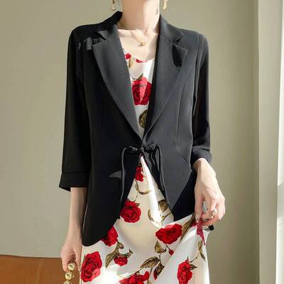 缎面真丝2026夏季女装新款西服短