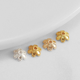 14k包金保色六瓣花小花托6mm珠帽托diy饰品配件串珠手链配饰50颗