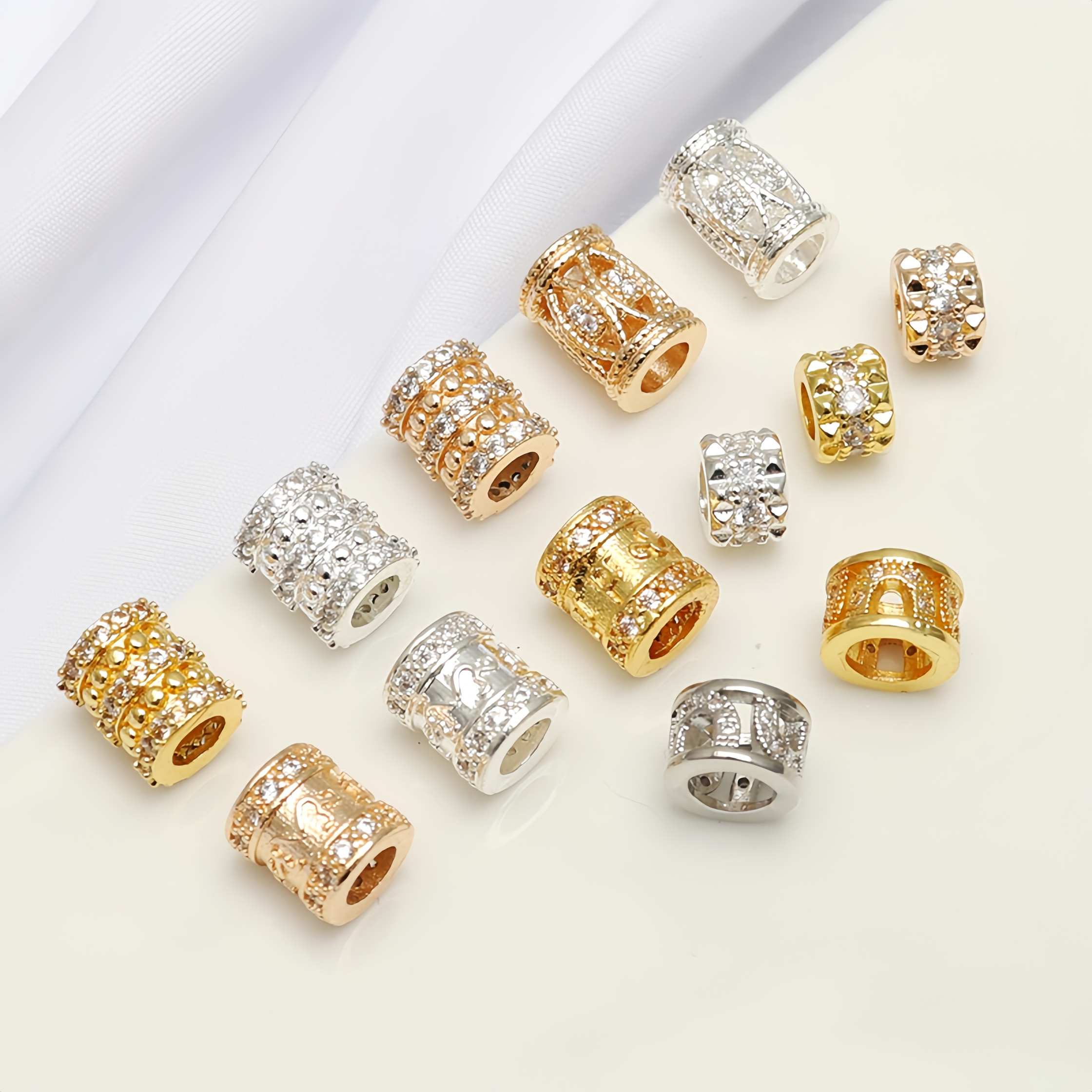 18K包金保色镶嵌锆石精致桶珠隔珠配珠手工DIY手链项链路路通配件