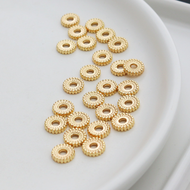 14k包金保色麻花切边轮胎纹6mm/8mm隔片散珠diy手工饰品配珠 50颗