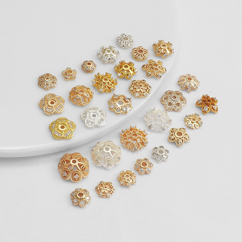 哑金镶钻锆石12mm花托diy配件