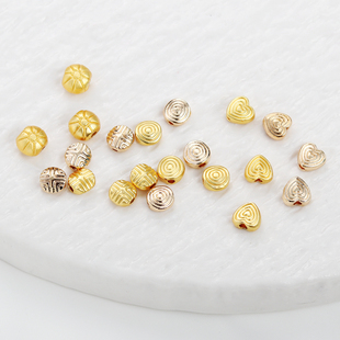 14k包金保色双面爱心压花龟面型6mm通孔串珠手链项链diy饰品配珠