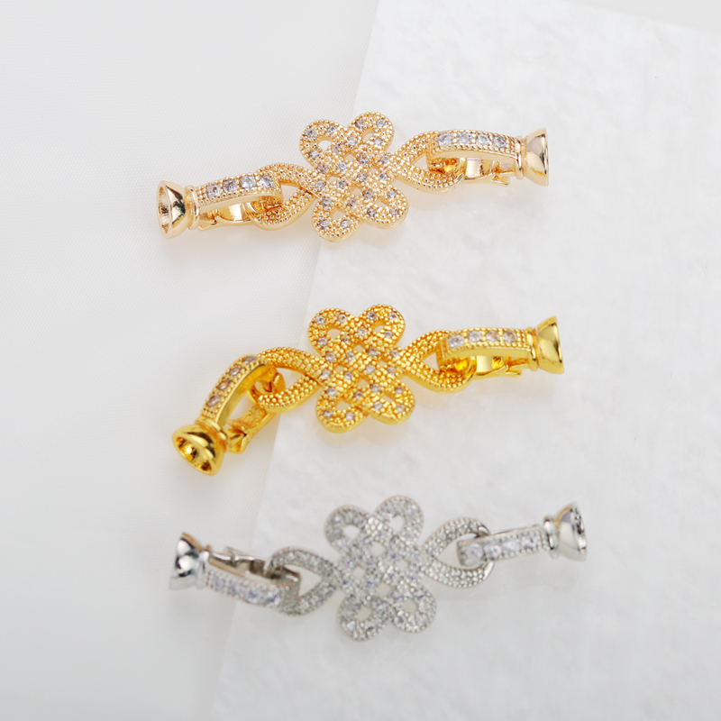 14K锆石中国结双扣头diy饰品