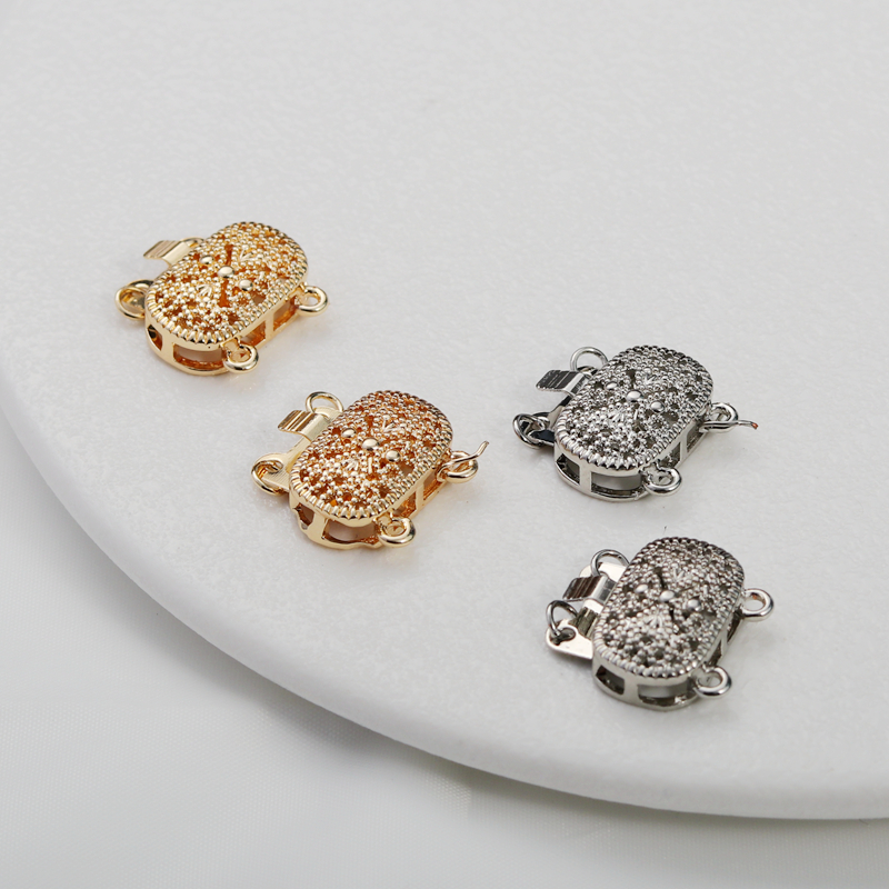 14K镂空长方插片双挂扣diy饰品