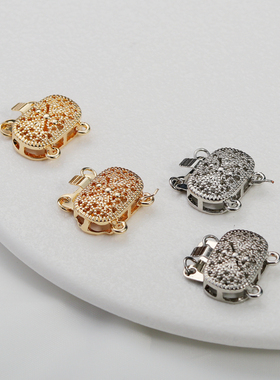 14K铜镀金保色镂空长方插片双挂扣连接扣手链项链diy手工扣头饰品