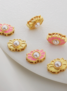 18k哑金保色古法金莲花滴油贝珠莲花9x14mm串珠隔珠diy手链项链珠