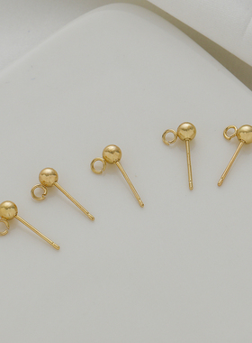 14K包金保色开口挂球耳针刻925针3mm/4mm球耳钉 DIY材料耳饰耳环
