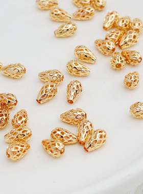 14k铜包金保色镂空水滴珠5*8mm散珠diy饰品手工配件50颗