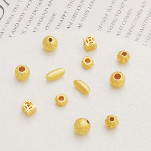 18K哑金保色厚重磨砂纹6mm瓜珠圆珠车轮方珠diy手链项链隔珠配件