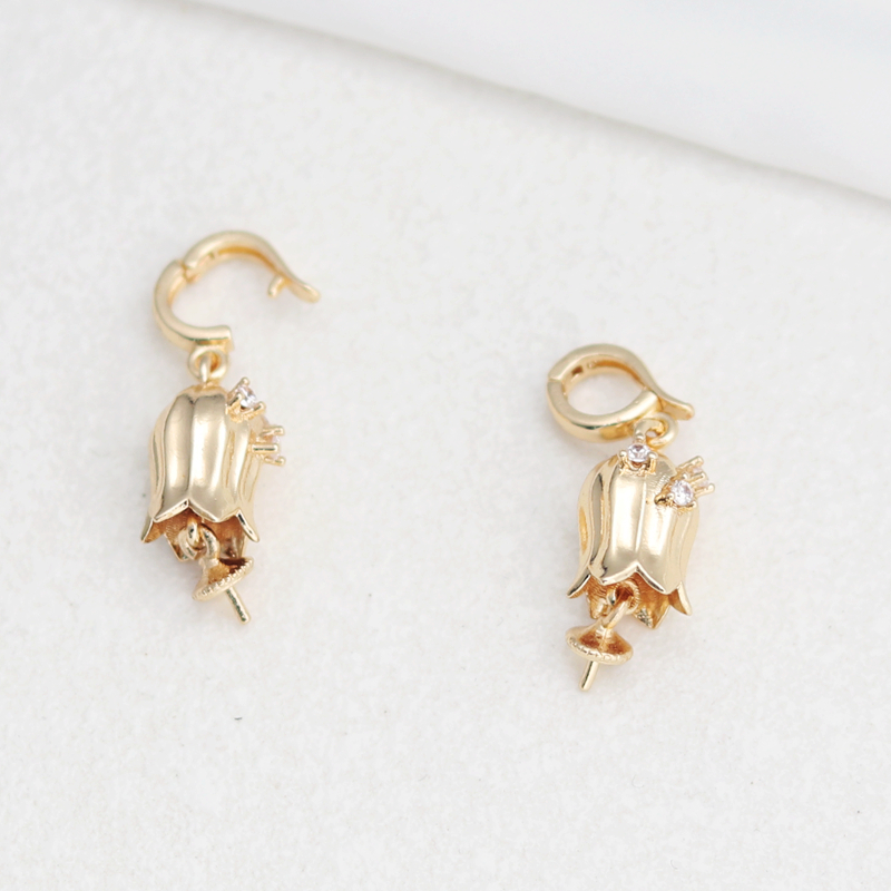 保色镶锆石花苞带托针吊坠diy