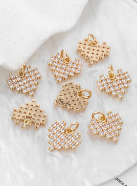 保色镶锆石爱心吊坠diy