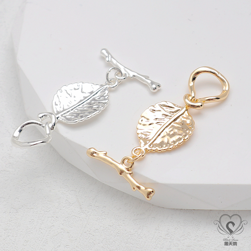 14K保色镀金打结树叶枝OT项链手链珍珠IQ扣头链接项链diy饰品配件