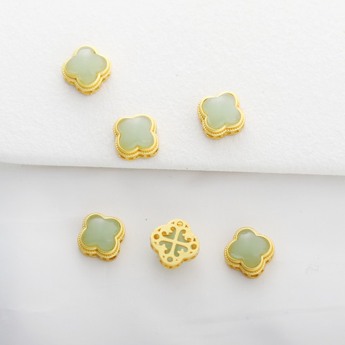 哑金绿锆石镂空四叶草通孔隔珠