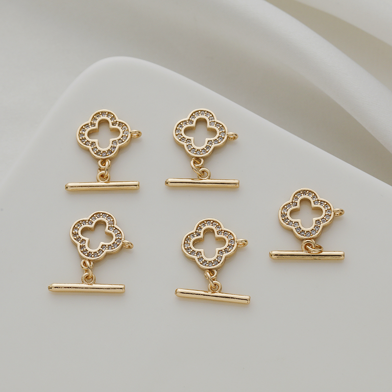 14k包金保色四叶草iqdiy镶锆石