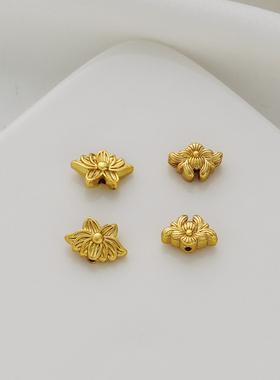 18k包金保色双面莲台通孔7*11mm配珠散珠diy手链串珠饰自制配饰