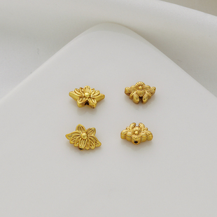 18k包金保色双面莲台通孔7*11mm配珠散珠diy手链串珠饰自制配饰