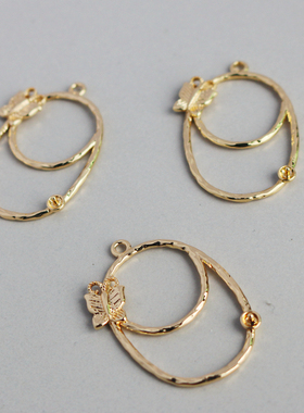 14k铜包金保色带针小蝴蝶椭圆吊坠32*22mm手工diy吊饰配件