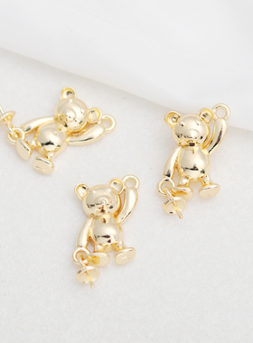 14K包金保色光面熊带托针吊坠11*16mmdiy饰品手链项链挂件吊配饰