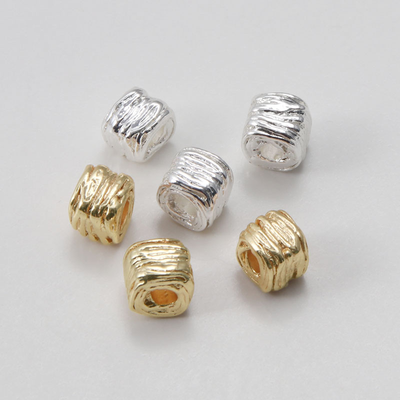 14K银色条纹凹凸正方5.5mm通孔隔珠串珠手链项链垫片diy饰品配件