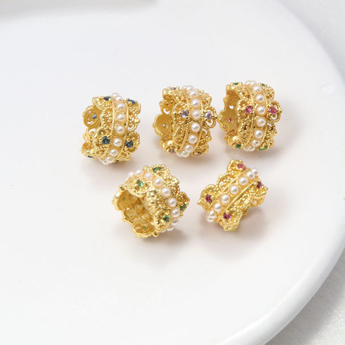 保色哑金镶锆石贝珠桶珠diy饰品