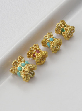 14K包金保色镶锆石镂空双面花托桶珠5mm隔珠diy手链项链手工饰品