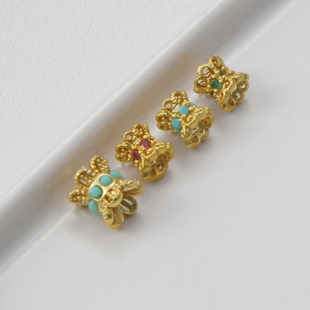 14K包金保色镶锆石镂空双面花托桶珠5mm隔珠diy手链项链手工饰品