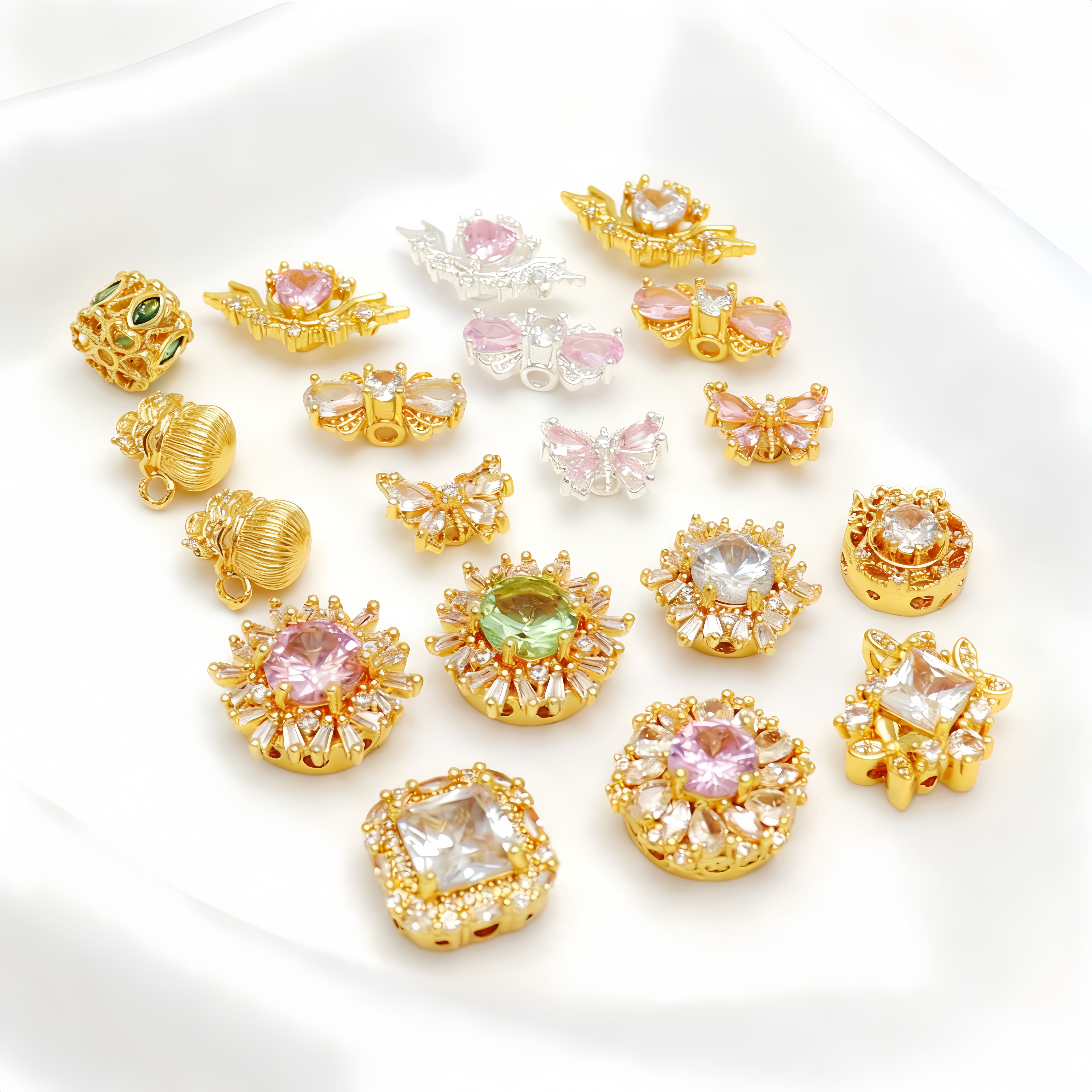 18K保色镶嵌锆石通孔隔珠镂空diy金色材料手链项链饰品串珠配件