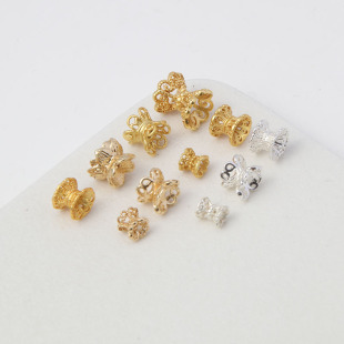 14K包金保色5 6mm双面镂空花托隔珠材料手工diy饰品配件顶托花帽